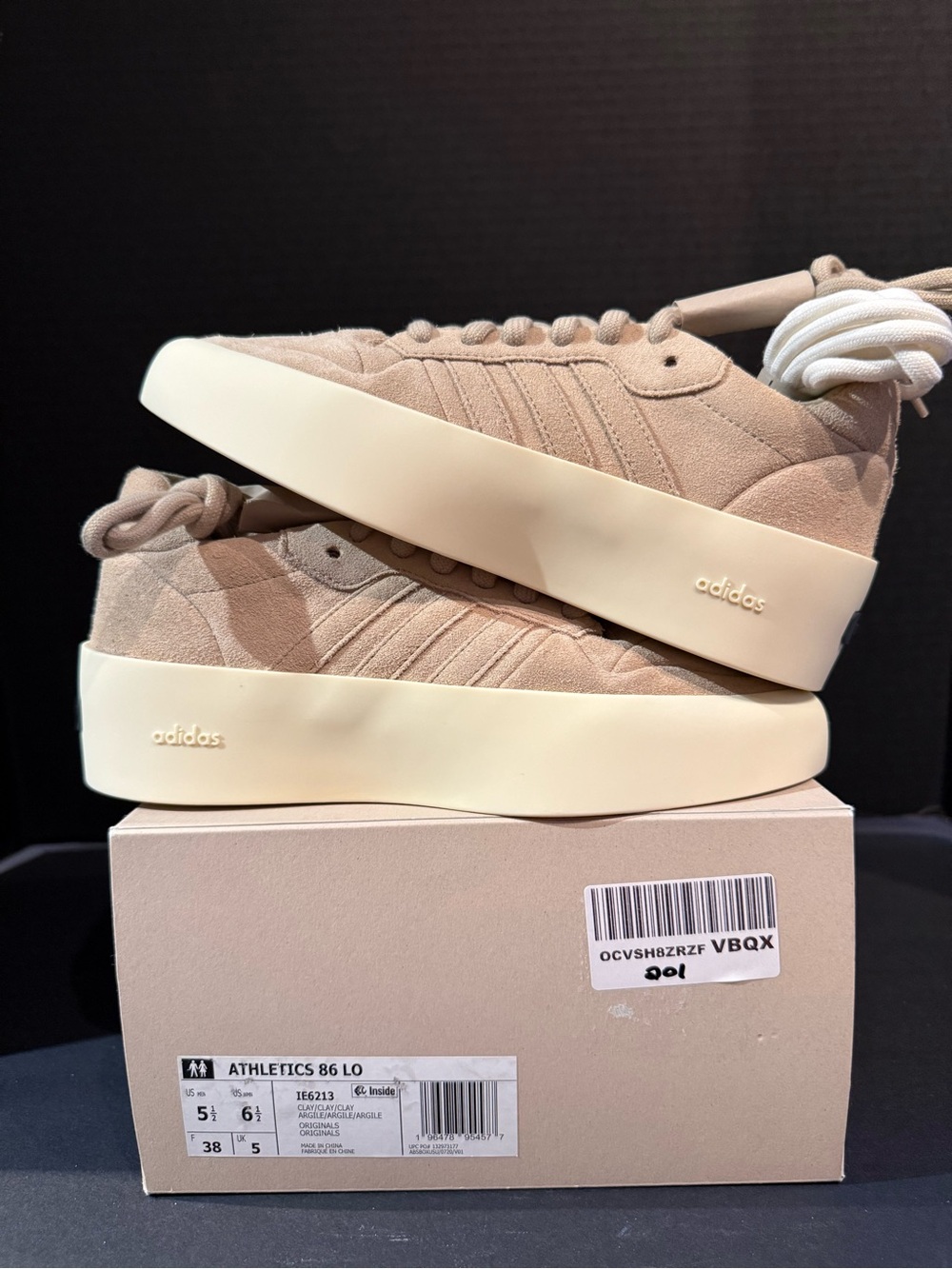adidas “Fear of God” Athletics 86 Lo Sneakers in Beige and Cream 6.5W
